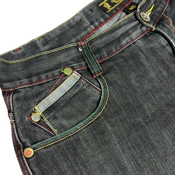 VTG 90s Y2K VICTORIOUS Colorful Embroidered Black Denim Shorts Men Size 40 (B1) - Picture 6 of 15